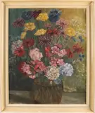 Onduidelijk gesigneerd linksonder, Vaas met bloemen, Olieverf op linnen