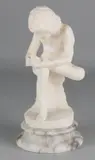 20e eeuw by Oud albasten figuur op marmeren sokkel, Oud albasten figuur op marmeren sokkel, sold Oct 2018