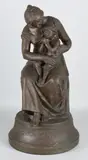 Terracotta beeld, Moeder met kind, Antiek Duits Jugendstil terracotta figuur