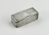 Zilveren doosje, groot, Zilveren doosje, 800/000, rechthoekig model voorzien van een guilloche bewerking met een schildgravure op het deksel