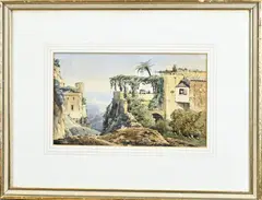 Antonio Sminck van Pitloo, Stadsgezicht Italië, Aquarel op papier