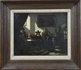 Johannes Anthonie Balthasar Stroebel, 17e Eeuws Hollands interieur met edellieden, Olieverf op linnen