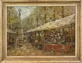B.C. Ettinger, Haagse antiekmarkt, Olieverf op paneel