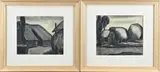 Twee werken van Klaas Bernink, Schuur + hooiberg / hooiberg Giethoorn, Pastel op papier
