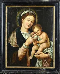 Italiaanse School, Maria met kindje Jezus, Olieverf op paneel