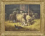 München Max Breu, Stal met schapen en kippen, Olieverf op linnen