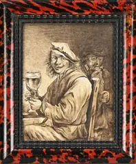 A.P. van de Venne, Man met roemer, Sepia op papier