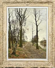 Bernardus Schregel, Zandpad met berkenboom, Olieverf op linnen