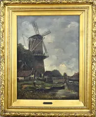 Jacob Kramer, Landschap met windmolen, Olieverf op linnen