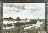 W.J. Schütz, Boerin langs beek, Olieverf op linnen