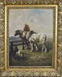 Henry Schouten, Boer met trekpaarden en hond, Olieverf op linnen