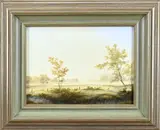 Paul Wieggers, Gedetailleerd landschap met ochtendnevel, Olieverf op paneel
