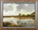 Gerard Krol, Landschap Aamsveen, Olieverf op paneel