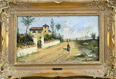 J. Martin, Italiaans landschap, Olieverf op paneel