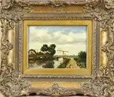 Gesigneerd Th. van Wijngaarden, Hollands landschap met ophaalbrug, Olieverf op linnen