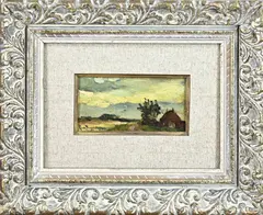Geo Poggenbeek, Landschap met huis, Olieverf op paneel