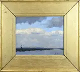 Maurits v & d Valk, Plasgezicht met windmolen, Olieverf op linnen