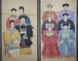H 158 x B 102 cm. by Twee antiek Chinese voorouder portretten, Gemengde techniek op papier, sold Apr 2025