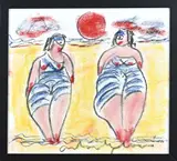 Anton Heyboer, Twee dames aan strand, Pastel op papier