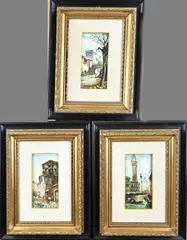 3x G. Pignieri, Stadsgezichten (Italië), Olieverf op paneel