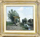 Gerard Krol, Landschap met ophaalbrug en figuren, Olieverf op linnen