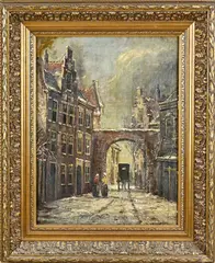 J.C. van Wassenaar, Winterse dorpstraat, Olieverf op paneel