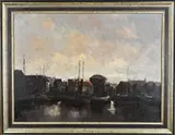 Rob de Haan, Hollands havengezicht, Olieverf op linnen