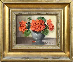 Bolvaas met bloemen by H. Schallenberg, Olieverf op paneel, sold Apr 2025