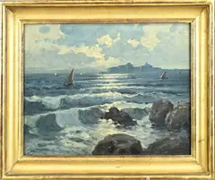 E. Pasini, Gezicht op Capri., Olieverf op linnen