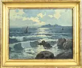 E. Pasini, Gezicht op Capri., Olieverf op linnen