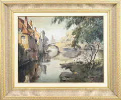 Grachtgezicht Brugge by Alfred Van Neste, Olieverf, sold Apr 2025