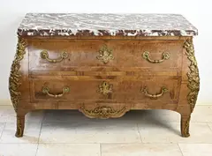 Commode met marmeren blad, 1920, Grote commode van rozenhout met bronzen versiering en marmeren blad
