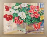 Pot met bloem by Arie Johannes Zwart, Olieverf op paneel, sold Jul 2018
