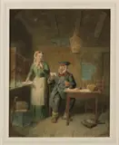 Reinier Craeyvanger, Man met borrel leest brief, Aquarel op papier