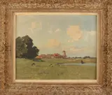 Evert-Jan Ligtelijn, Zonnig landschap Wijk bij Duurstede, Olieverf op paneel