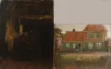 Twee maal Wetering de Rooy, Boerin bij spinnewiel/Boerin voor huis, Olieverf op linnen