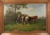 Adrianus Marinus Geyp, Boerenstel bij koeien, Olieverf op linnen