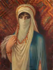 K. Ludwig, Arabische vrouw met sluier, Olieverf op linnen
