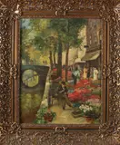 Bloemenmarkt Amsterdam by K. Aalbers of Volkers, Olieverf op linnen, sold Jul 2018