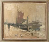 Onduidelijk gesign., IJmuiden kade, Olieverf op linnen