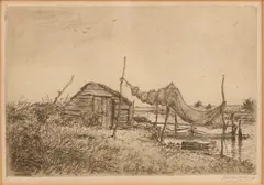 Ids Wiersma, Landschap met fuik, Ets op papier