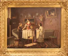 Bruno Blätter, Interieur met dames, Olieverf op linnen