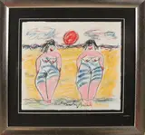 Anton Heyboer, Twee dikke vrouwen op strand, Pastel op papier