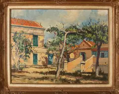M. Hagedoorn, Binnenhof in Curacao, Olieverf op linnen