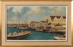 F. van Eerten, Havengezicht Curacao, Olieverf op paneel