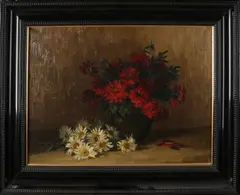 Stilleven met bloemen by F. van der Glas, Olieverf op linnen, sold Jul 2018