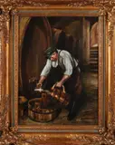 Rafaël B. Pasean, Man bij biervaten, Olieverf op linnen