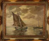 Franz von Betteray, Zeilboot met figuren, Olieverf op linnen