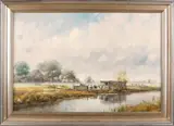 Gert-Jan Veenstra, Hollands landschap met koeien, Olieverf op linnen