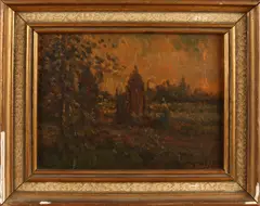 Henri van Daalhof, Figuur bij landgoed poort, Olieverf op paneel